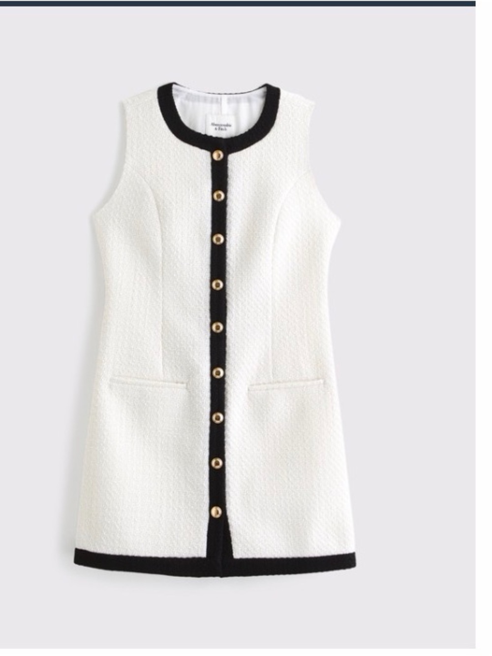 Abercrombie & Fitch White Tweed Sleeveless Dress with Black Trim